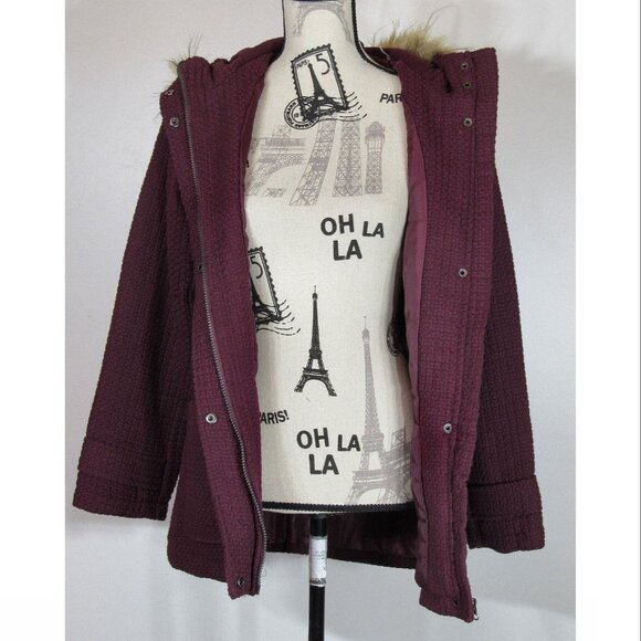 Steve Madden Wool Look, Basket Weave Hooded Winter Jacket, 14-16 Girls - Picture 3 of 8